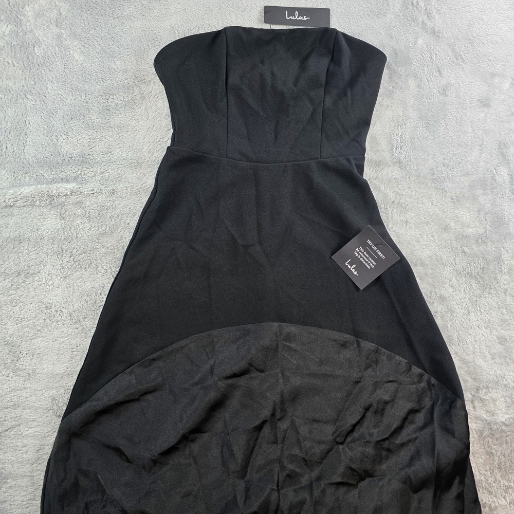 Lulus Women XS Black Compelling Style Strapless A Line Maxi Dress Satin Contrast - Picture 4 of 8